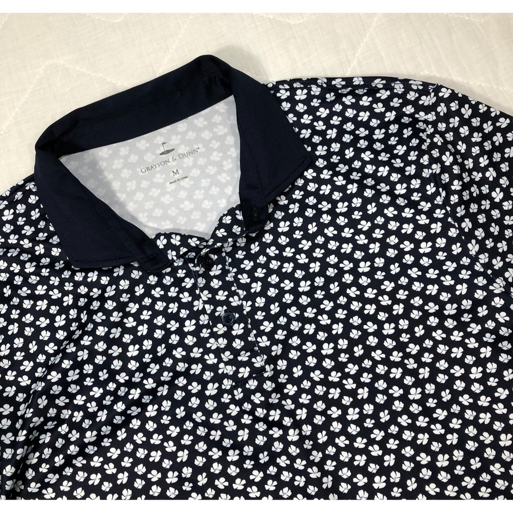 Grayson & Dunn Polo Shirt Men's Medium Navy Blue Floral AOP Golf‎ Performance